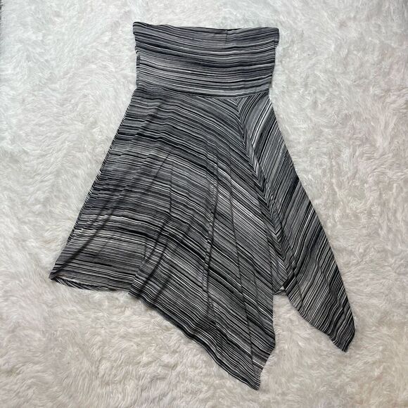 Ann Taylor Dress Strapless Jersey Stretch Cotton Stripe Asymmetrical Black White - Picture 2 of 9